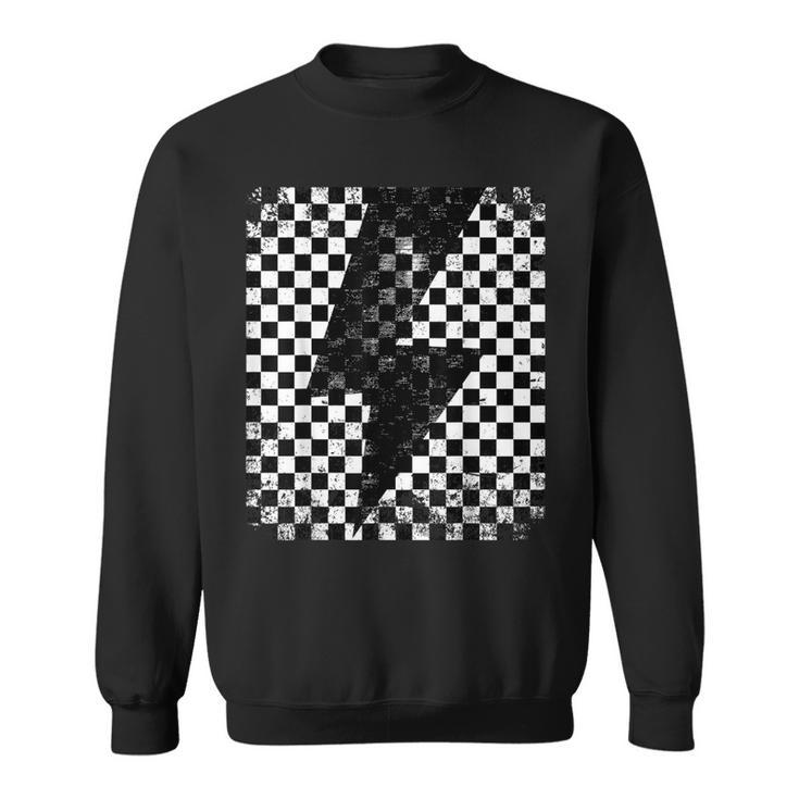 Checkered Lightning Bolt Thunder Checkerboard Graphic Sweatshirt