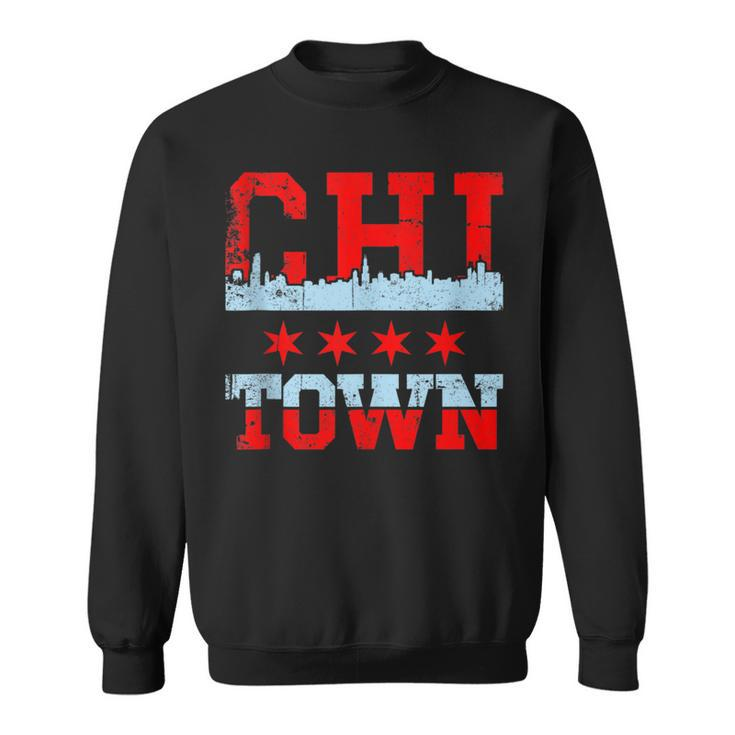 Chi Town Chicago Souvenir Skyline Flag Sweatshirt