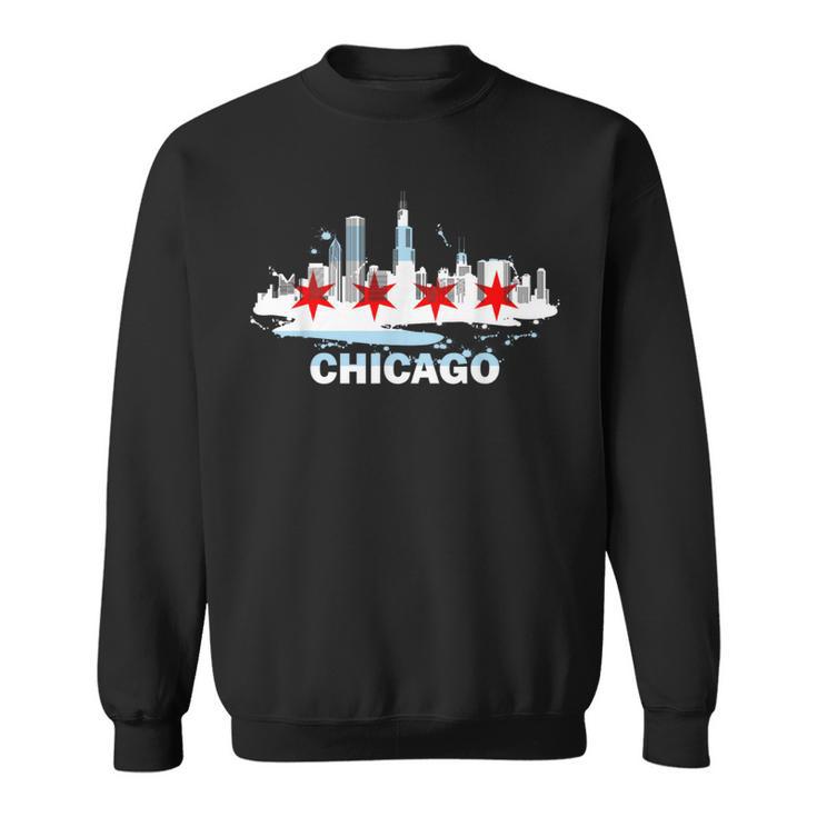 Chicago City Flag Downtown Skyline Chicago Skyline Sweatshirt