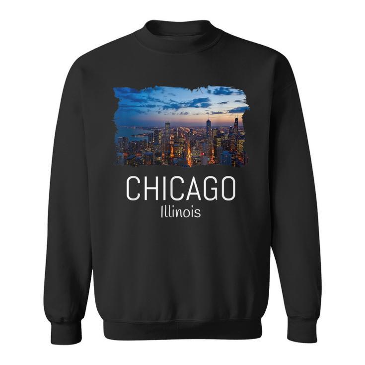 Chicago Skyline At Night Cool Souvenir Chicago Illinois Sweatshirt