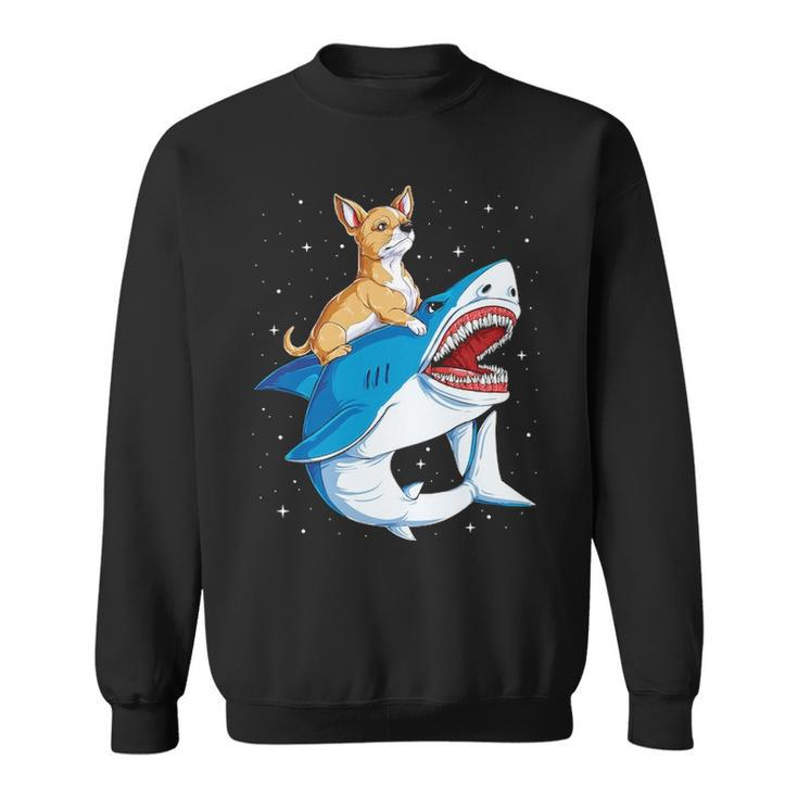 Chihuahua Riding Shark Jawsome Dog Lover Space Galaxy Sweatshirt