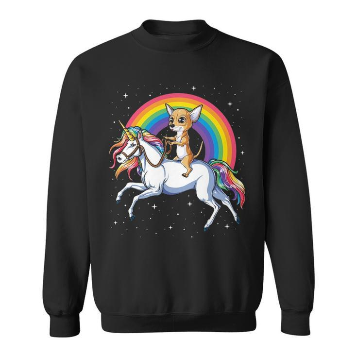 Chihuahua Riding Unicorn Women Girls Rainbow Galaxy Sweatshirt