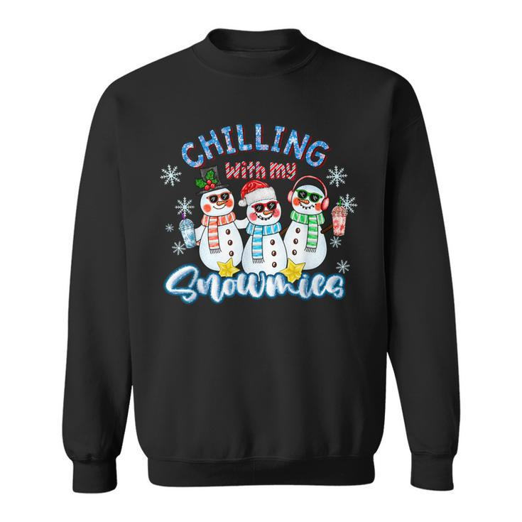 Chillin With My Snowmies Santa Snowman Ugly Christmas Sweatshirt