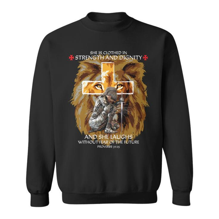 Christian Sayings Verses Lion Judah Cross Proverbs 31 Sweatshirt