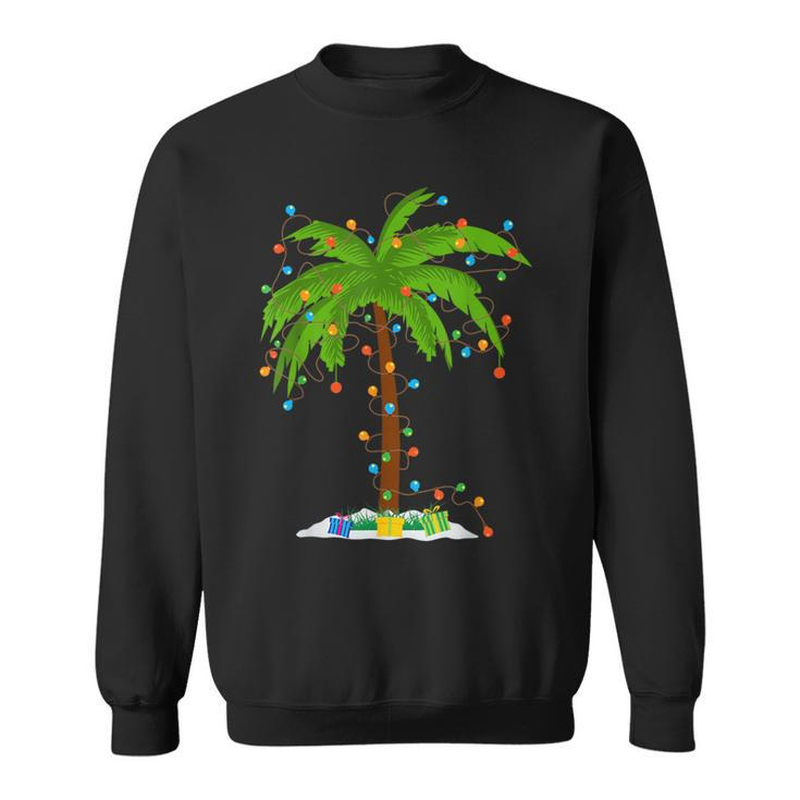 Christmas Beach Palm Tree With Xmas Lights Tropical Santa Sweatshirt