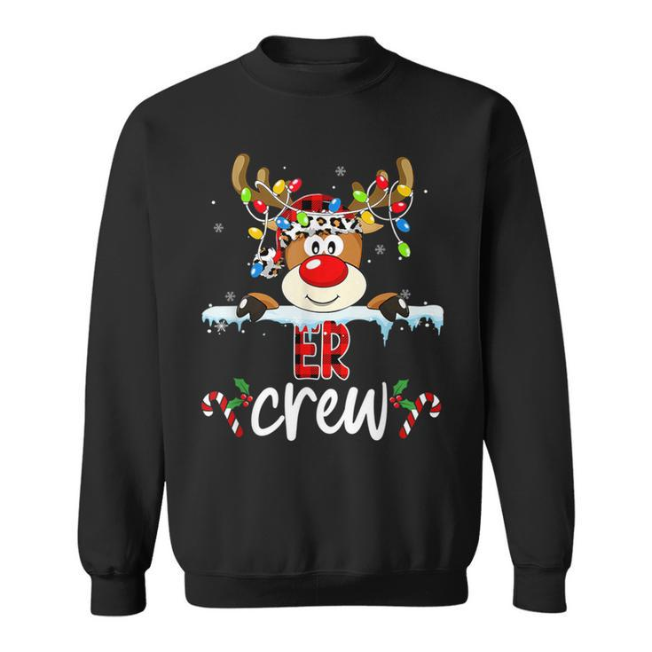 Christmas Er Crew Red Plaid Reindeer Lights Xmas Holiday Sweatshirt