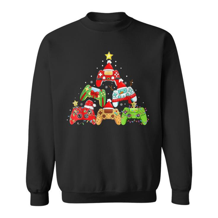 Christmas Gamer Tree Santa Hat Lights Video Game Boys Ns Sweatshirt