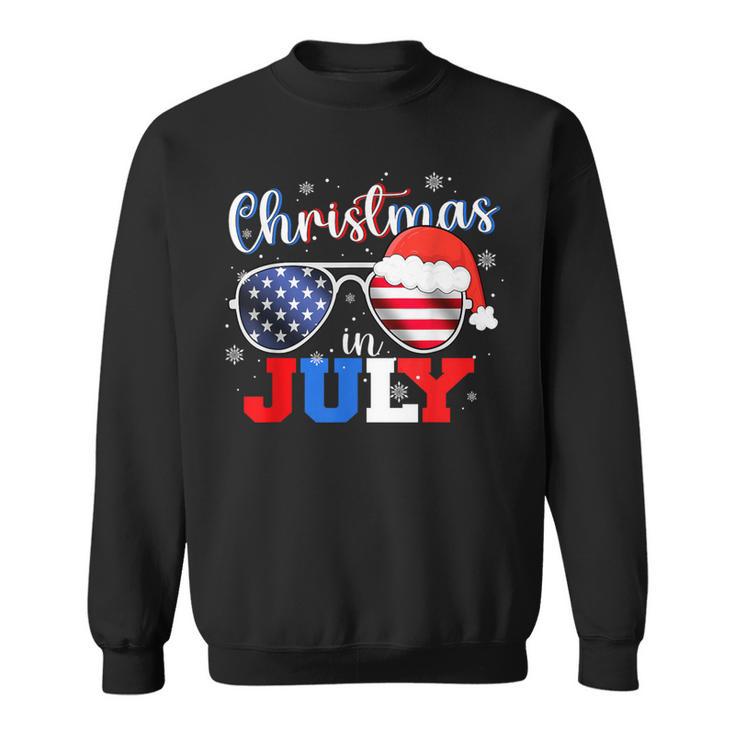 Christmas In July Santa Hat Sunglasses Usa Flag 4Th Of July Sweatshirt