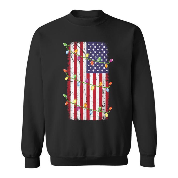 Christmas Lights Usa Flag Patriotic Veteran Christmas Sweatshirt