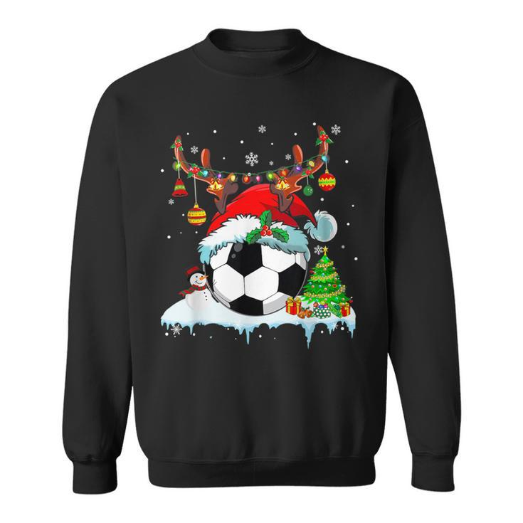 Christmas Soccer Player Lights Ball Santa Hat Xmas Pajama Sweatshirt