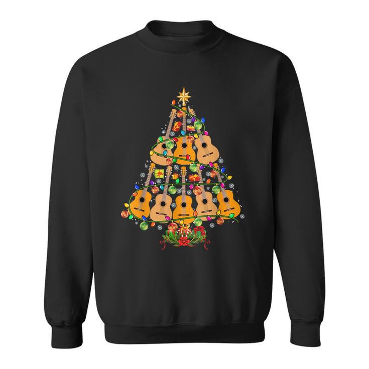 Christmas Tree Ukulele Christmas Lights Tree Ukulele Player Sweatshirt