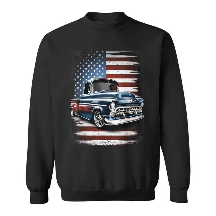 Classic Old Pickup Truck American Flag 4Th Of July Patriotic Sweatshirt