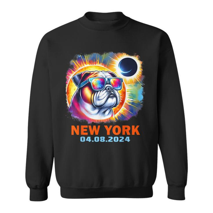 Colorful Bulldog Total Solar Eclipse 2024 New York Sweatshirt