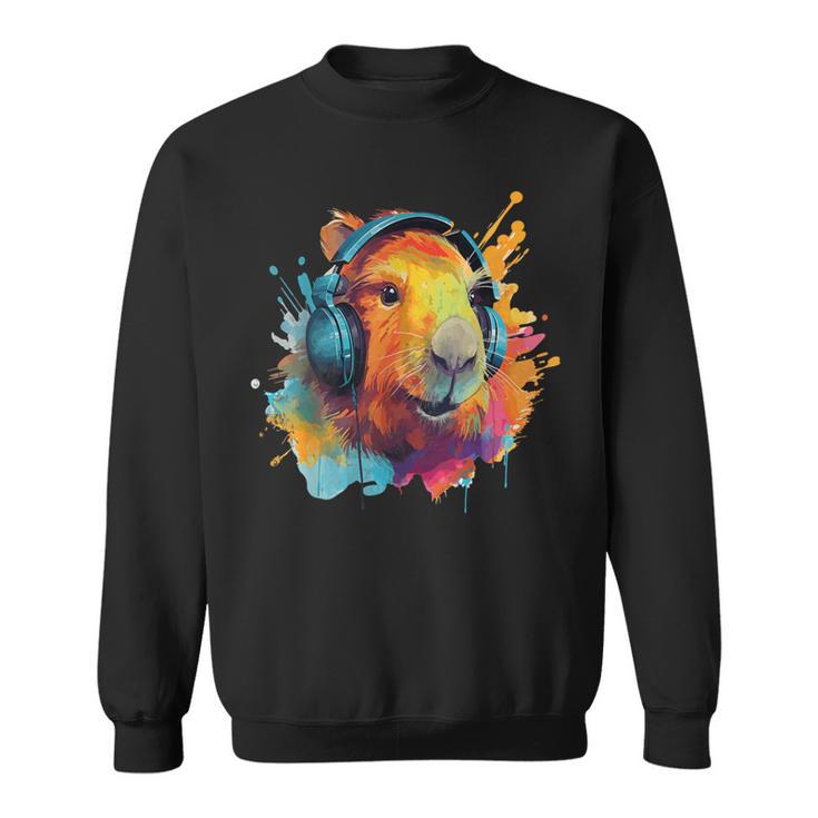 Colorful Capybara With Headphones Vintage Colorful Capybara Sweatshirt