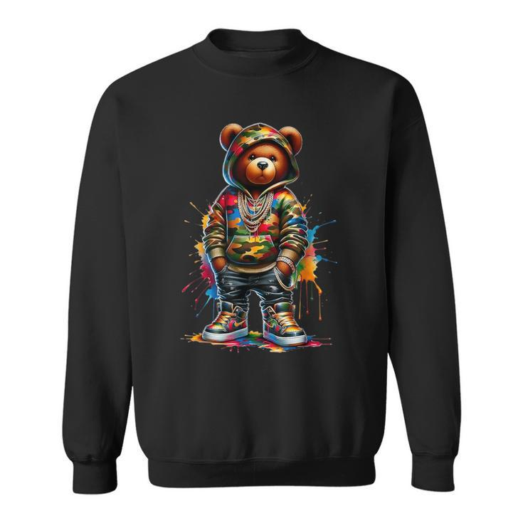 Colorful Hip Hop Teddy-Bear Watercolor Hip Hop Bear Cool Sweatshirt