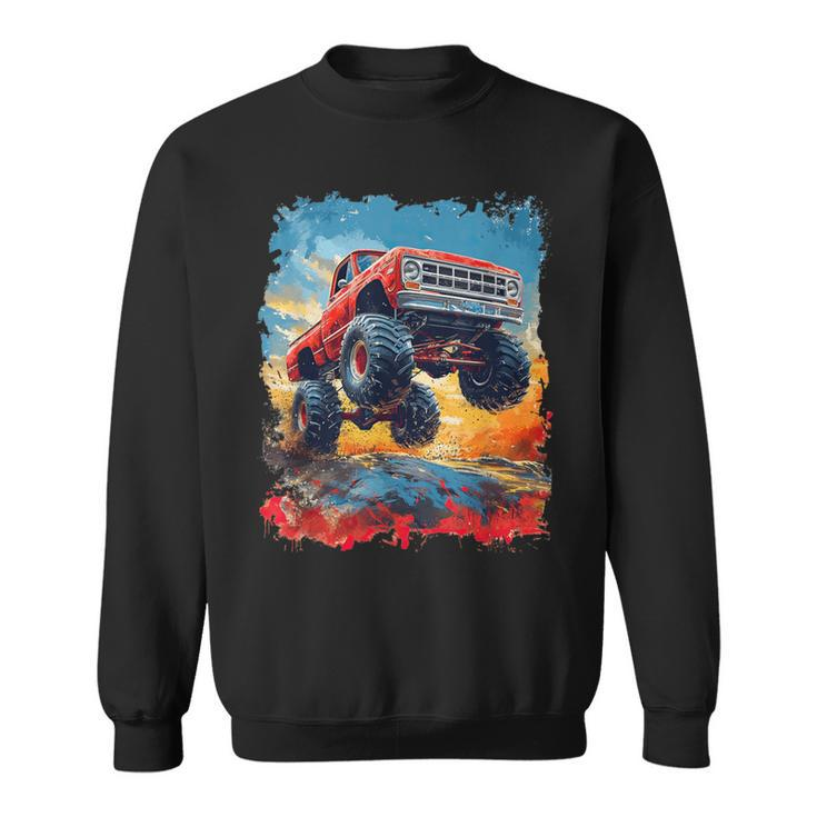 Colorful Monster Truck Jump Big Truck Graphic For Boys Men Sweatshirt