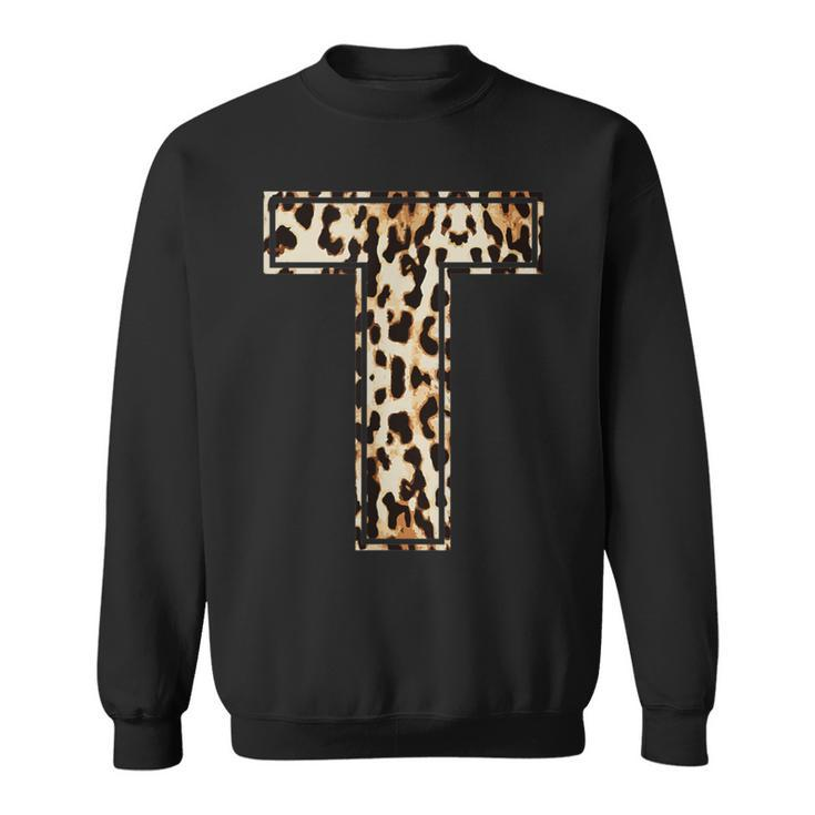 Cool Letter T Initial Name Leopard Cheetah Print Sweatshirt