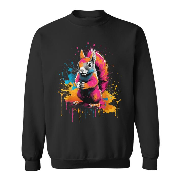 Cool Squirrel On Colorful Painted Squirrel Sweatshirt