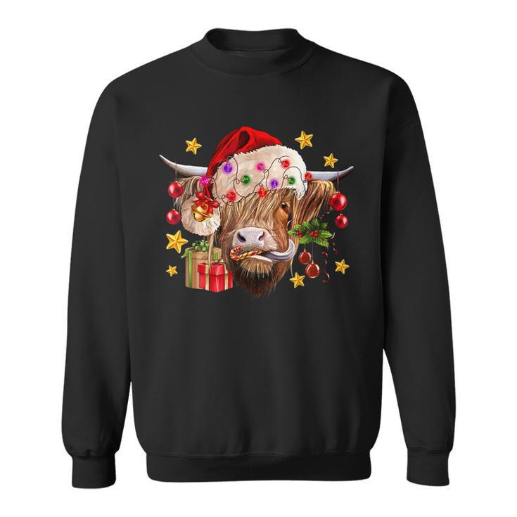 Cow Christmas Santa Hat Lights Christmas Tree Christmas Cow Sweatshirt