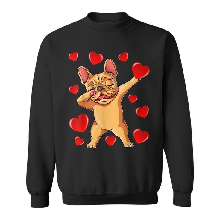 The Cream French Bulldog Dabbing Heart Valentines Day Sweatshirt