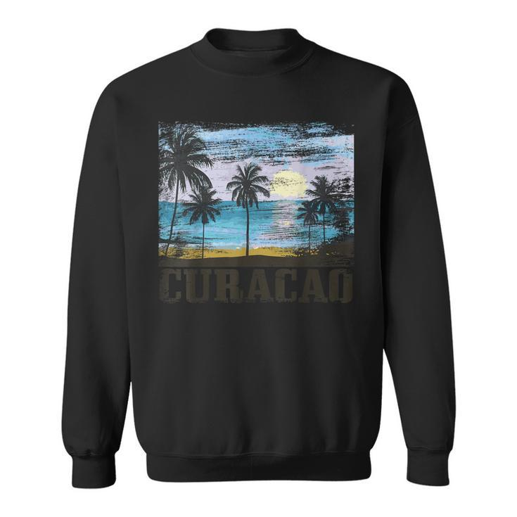 Curacao Vintage Palm Trees Surfer Caribbean Souvenir Gray Sweatshirt