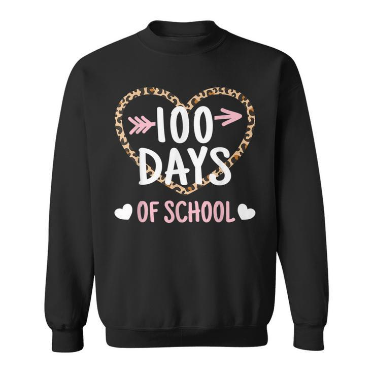 Cute 100Th Day Of School 100 Days Leopard Heart Boys Girls Sweatshirt