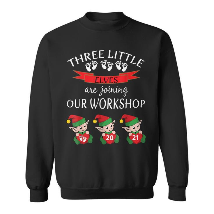 Cute 2021 Triplets Christmas Pregnancy New Baby Reveal Elf Sweatshirt