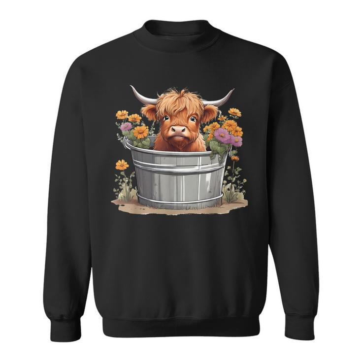 Cute Baby Highland Cow With Flowers Love Spring Pastel Sweatshirt