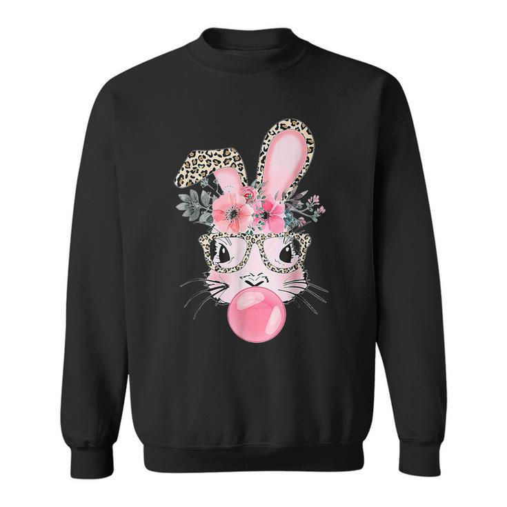 Cute Bunny With Leopard Glasses Bubblegum Easter Day Sweatshirt