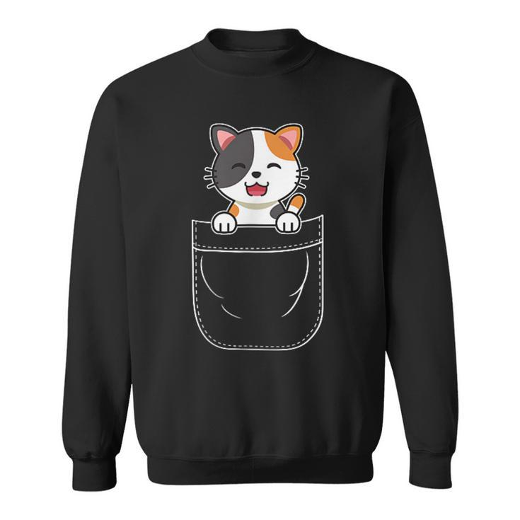 Cute Calico Cat Kitten In Pocket Sweatshirt