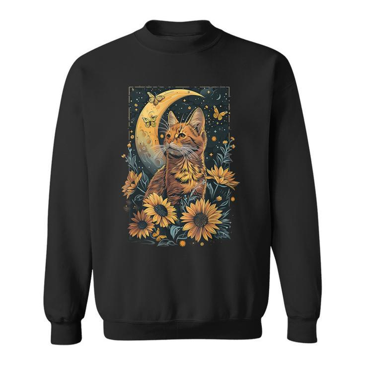 Cute Cat Full Moon Cat Cottagecore Aesthetic Sweatshirt