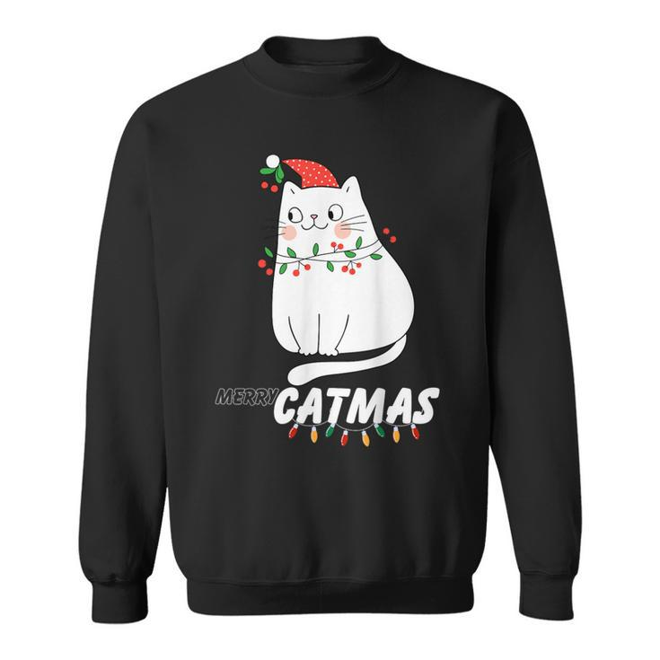 Cute Cat Merry Catmas Christmas Cat Lovers Santa Pajama Sweatshirt