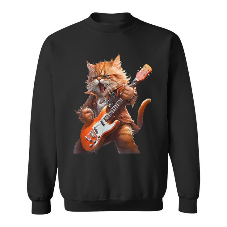 Cute Cat Playing Guitar Cat Lover Graphic Cat Kitten Lover Sweatshirt