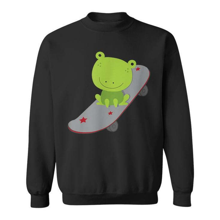 Cute Frog On Skateboard Kawaii Aesthetic Frog Sweatshirt