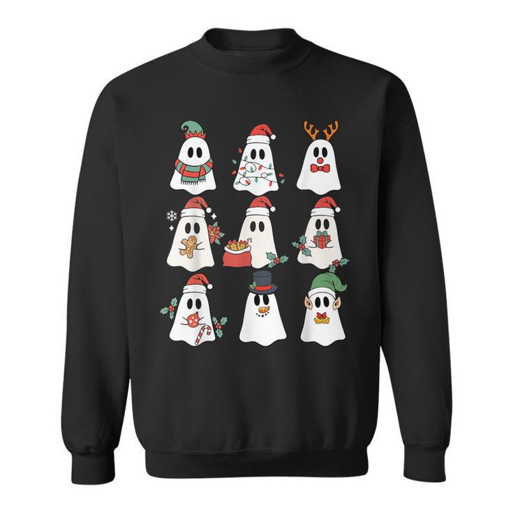 Cute Ghost Spooky Christmas Santa Hat Family Pajama Sweatshirt