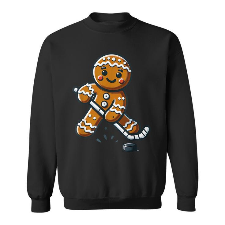 Cute Gingerbread Man Hockey Player Hockey Christmas Kid Boys Sweatshirt