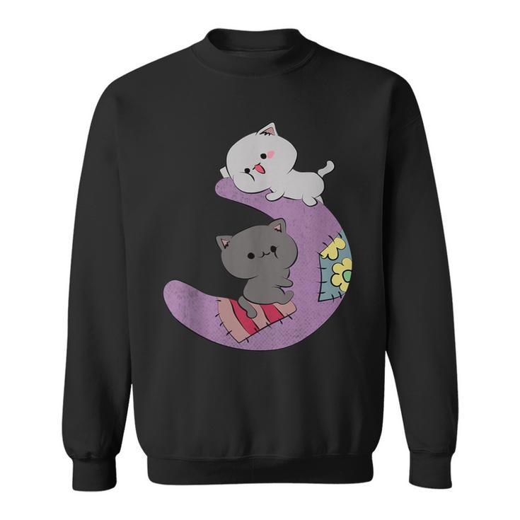 Cute Kawaii Cat Anime Cute Cats On Purple Moon Sweatshirt