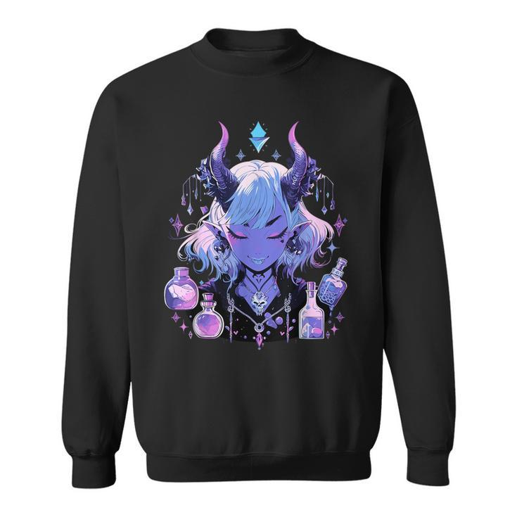 Cute Kawaii Witchy Demonic Lady Crystal Alchemy Pastel Goth Sweatshirt