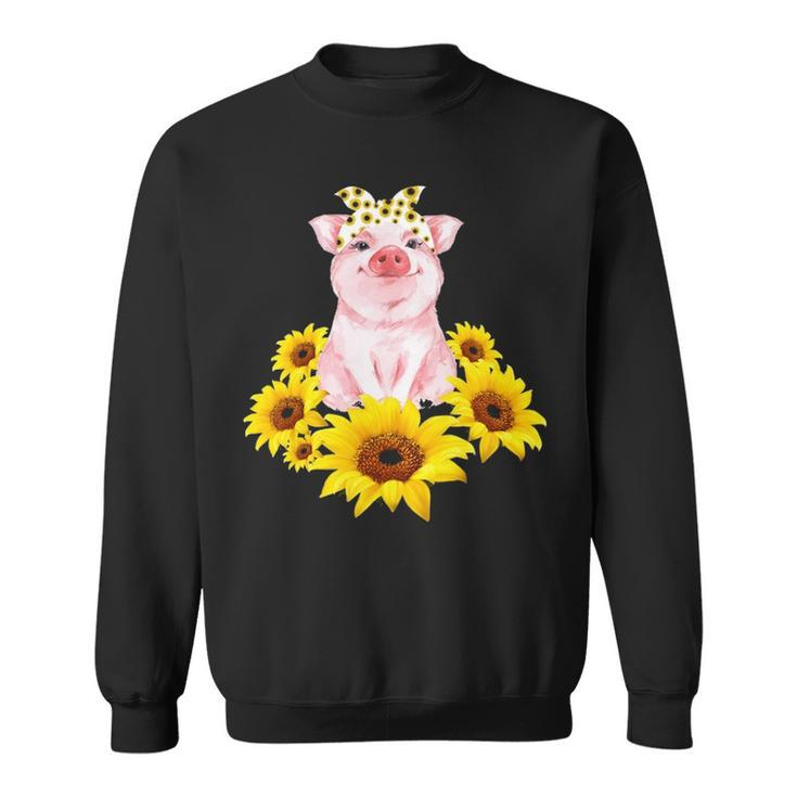 Cute Piggy With Sunflower Tiny Pig With Bandana Sweatshirt