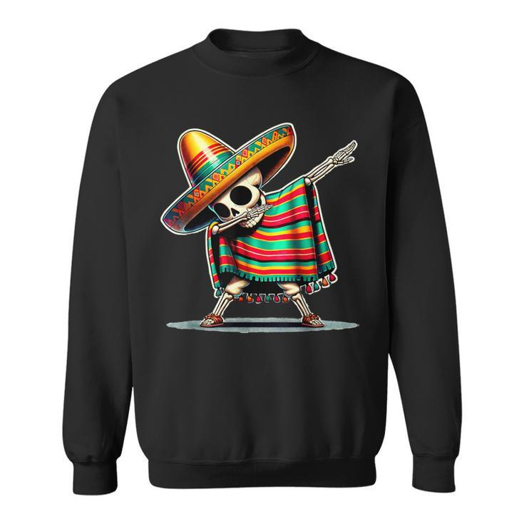 Dabbing Mexican Skeleton Poncho Cinco De Mayo Let's Fiesta Sweatshirt