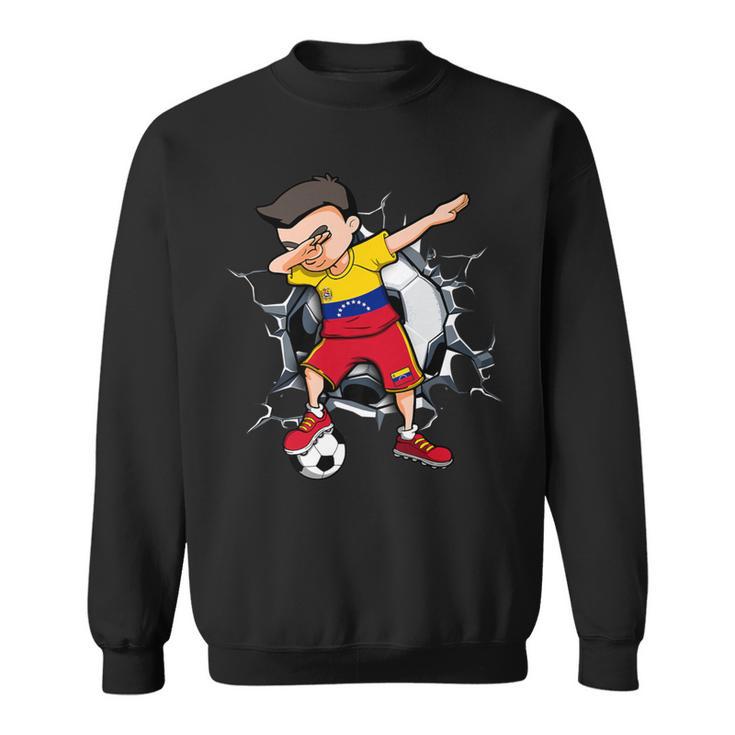 Dabbing Soccer Boy Venezuela Football Fans Ball Cracked Wall Sweatshirt