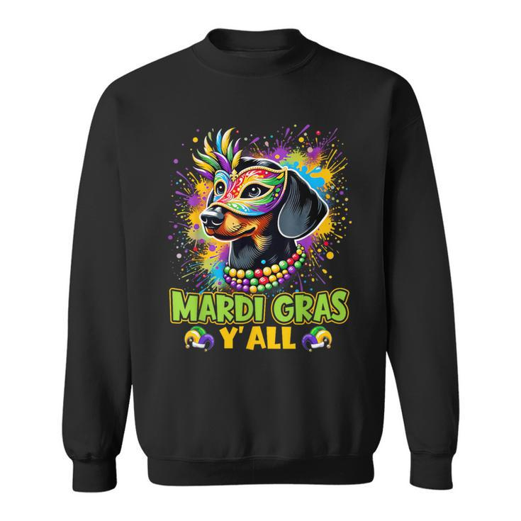 Dachshund Dog Mardi Gras Y'all With Beads Mask Colorful Sweatshirt