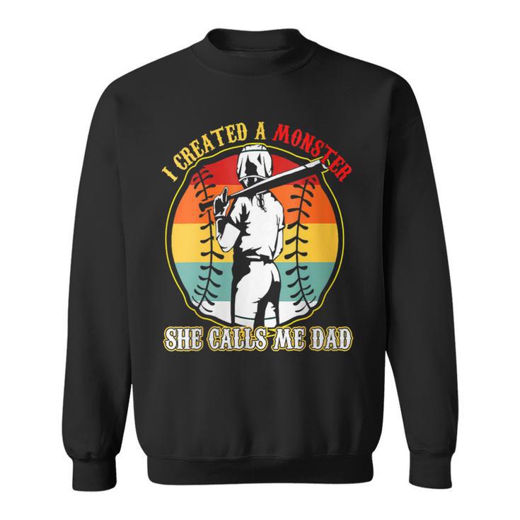 Damen Ich Habe Ein Monster Erschaffen Das Sie Mich Papa Nennt Softball Baseball Love Mit-Ausschnitt Sweatshirt