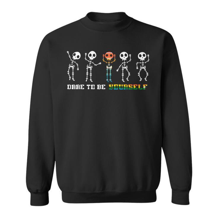Dare To Be Yourself Be Different Lgbt Pride Skeleton Skull Sweatshirt