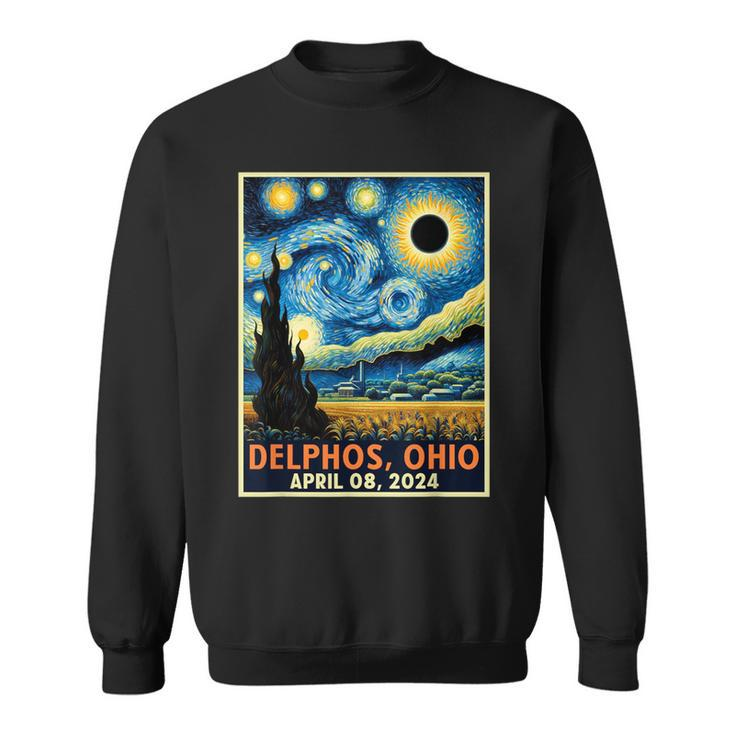 Delphos Ohio Total Solar Eclipse 2024 Starry Night Van Gogh Sweatshirt