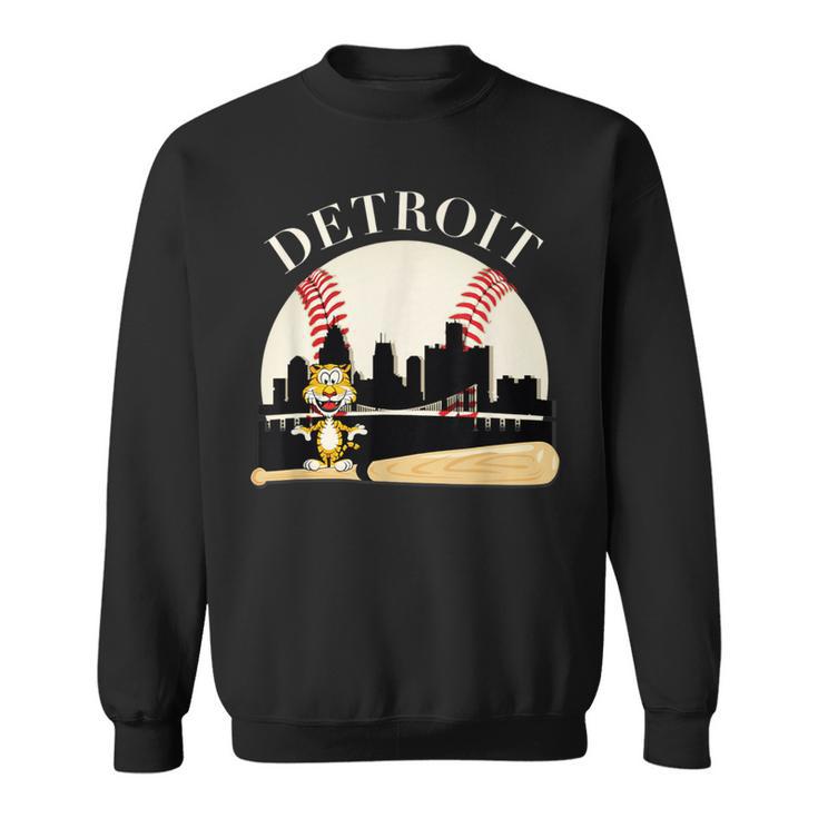 Detroit Baseball Tiger Mascot And Skyline Sweatshirt