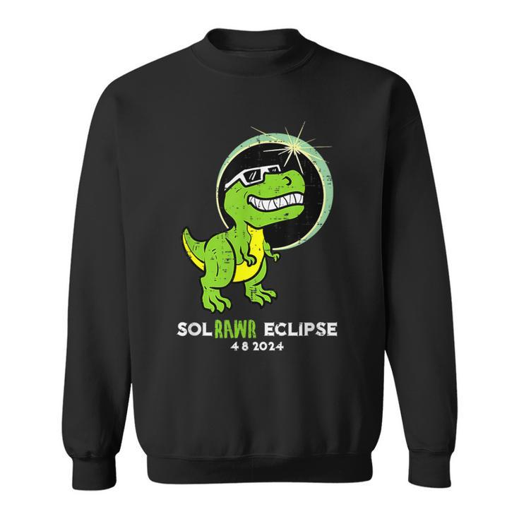 Dino Total Solar Eclipse 2024 April 8 Dinosaur Toddler Boys Sweatshirt