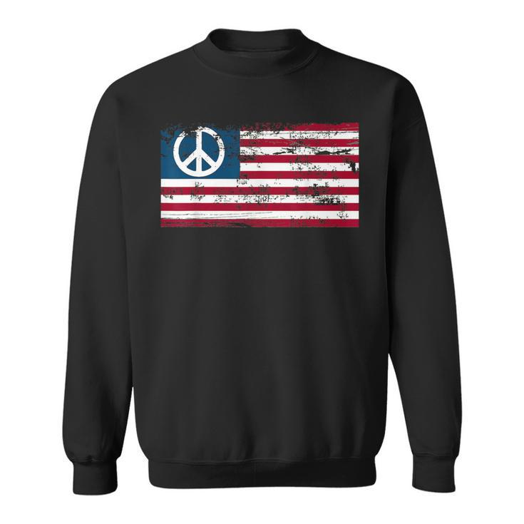 Distressed American Usa Flag With Peace Sign Sweatshirt