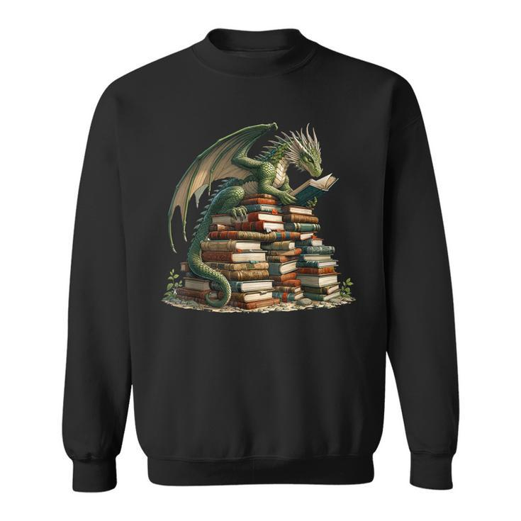 Distressed Bookworm Dragons Reading Book Dragons And Books Sweatshirt