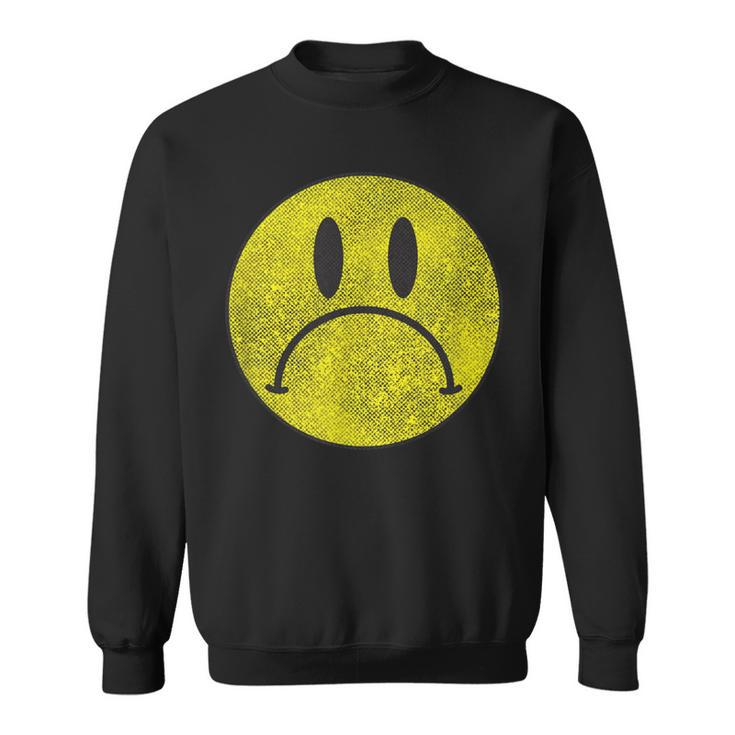 Distressed Frowny Anti Smile Grumpy Sad Face Sweatshirt